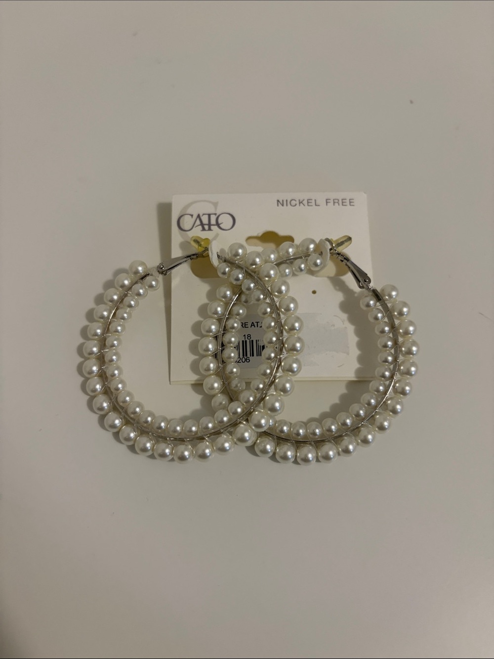 Cato Double-Row Pearl Hoop Earrings in White